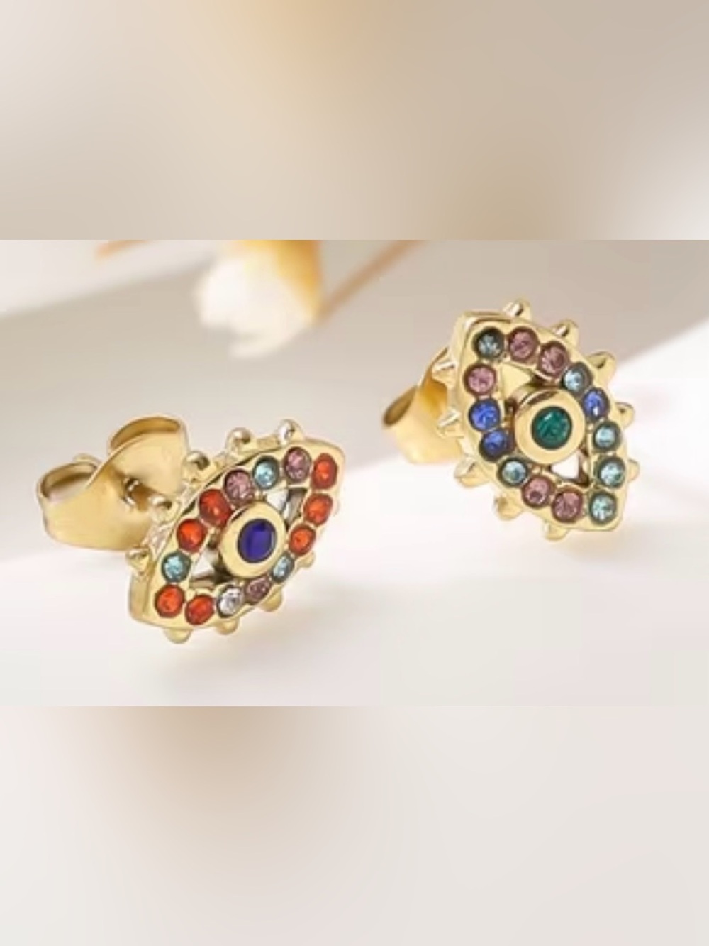 Gold Multi-Color Heart Stud Earrings - Women Jewelry